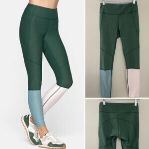 Outdoor Voices The Dipped Warmup Leggings Colorblock‎ Hunter Green Blue Pink S